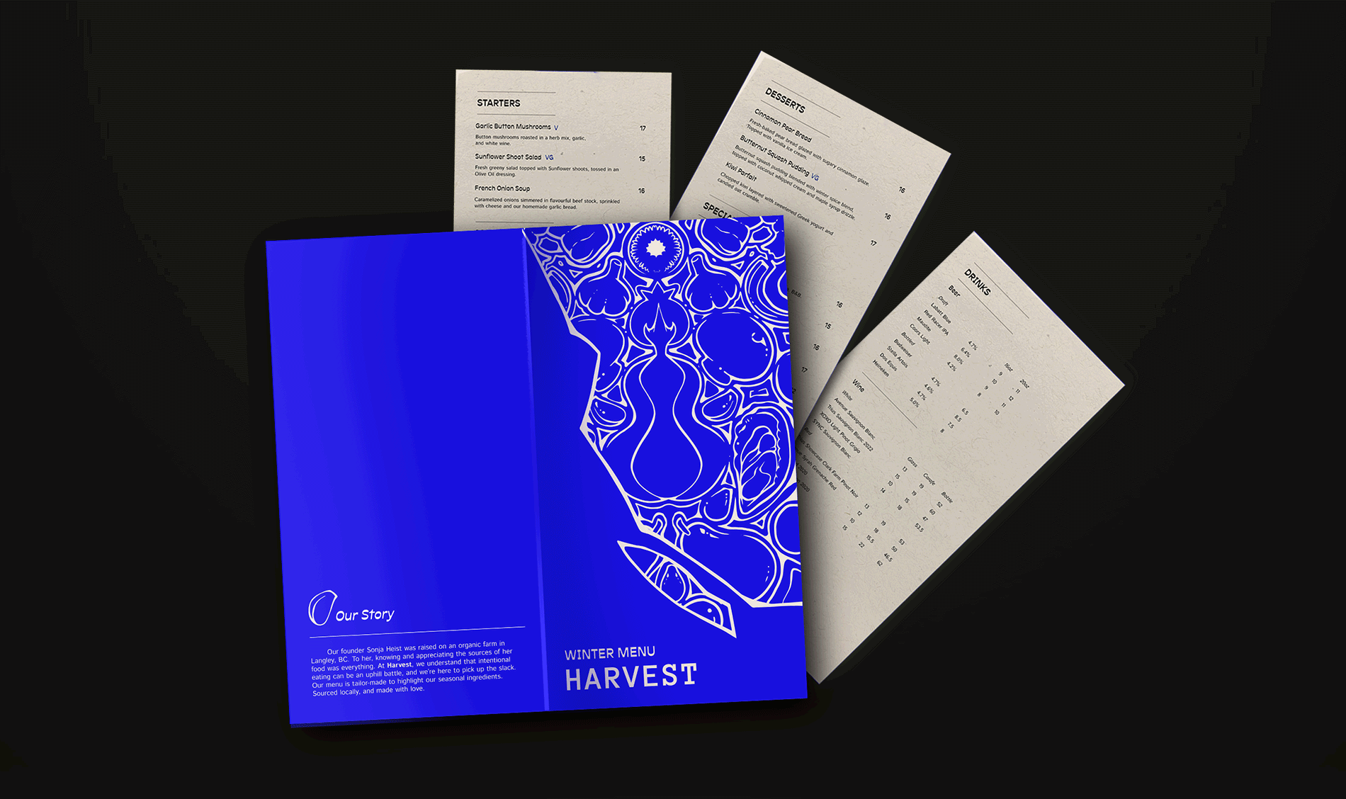 Harvest BC winter menu cover and open flap.